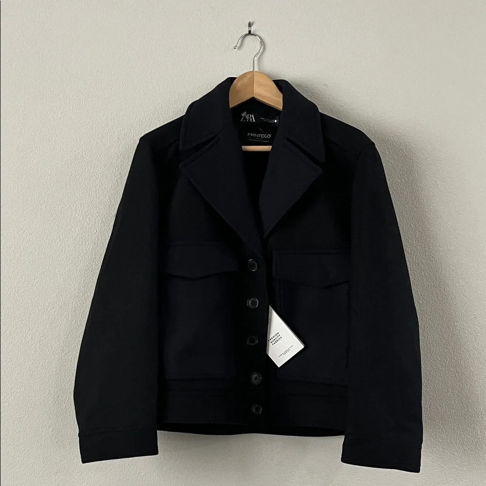 Zara ZW Collection Cropped Manteco Wool Coat Jacket Size M NWT